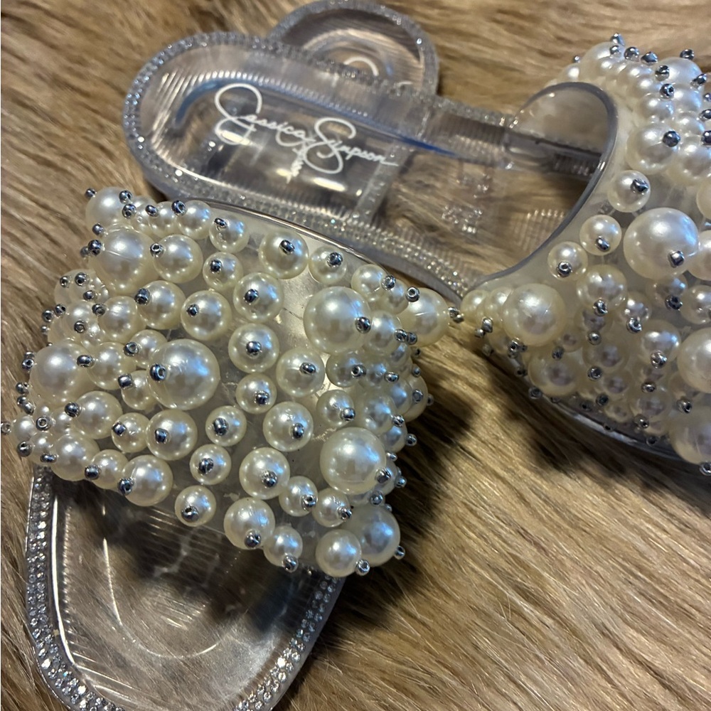 Silver pearls jelly slides clear sandal .Jessica Simpson
